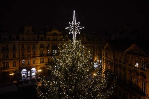 Vánoční strom na Staroměstské náměstí v Praze.